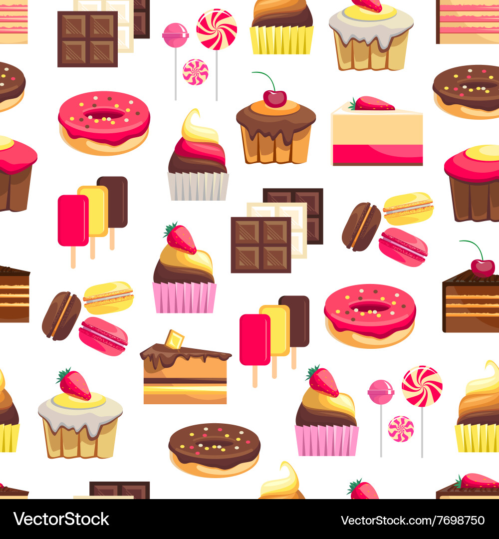 Seamless pattern with sweet dessert objects vector image