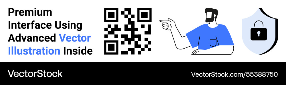 User pointing at qr code with security shield Vector Image