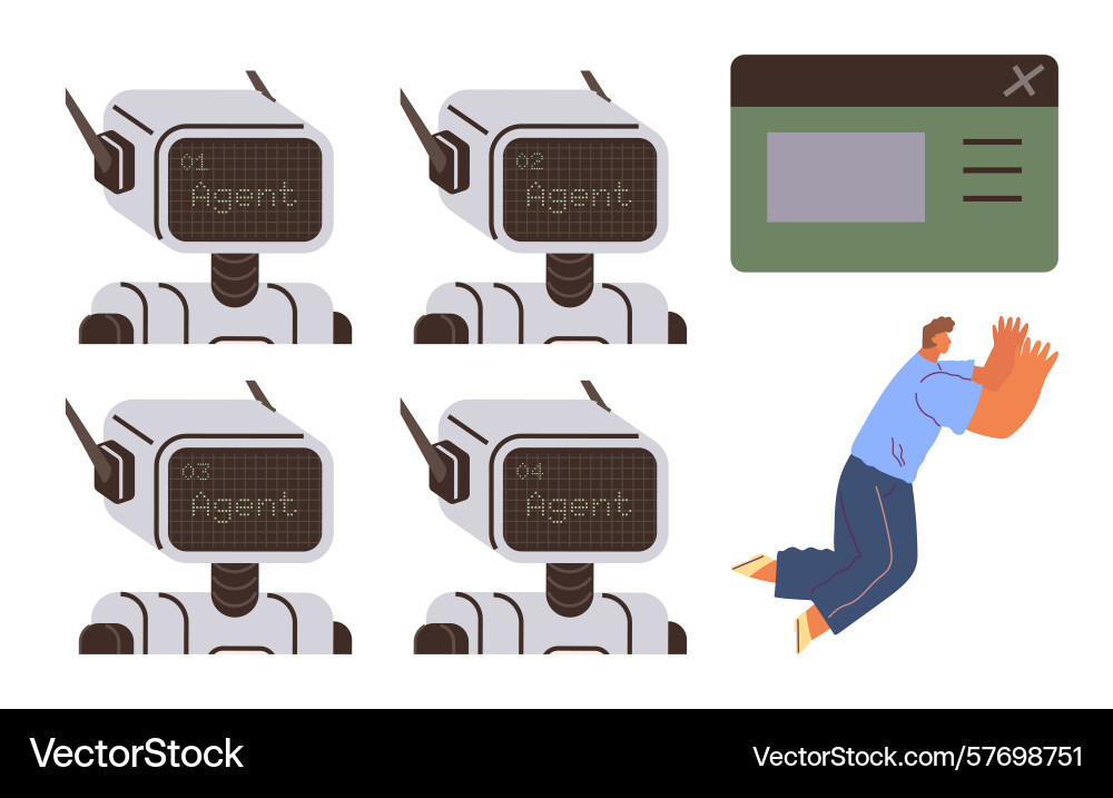 Ai robots and human interaction representing Ai robots and human interaction representing vector image