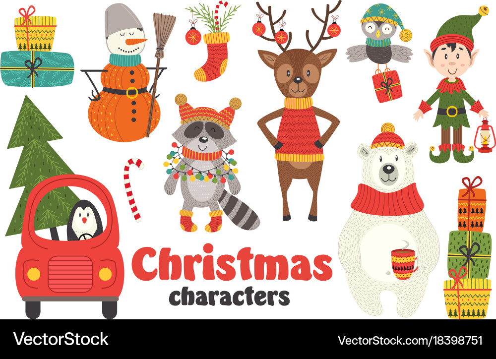 Cute Christmas Character Set Vector Image