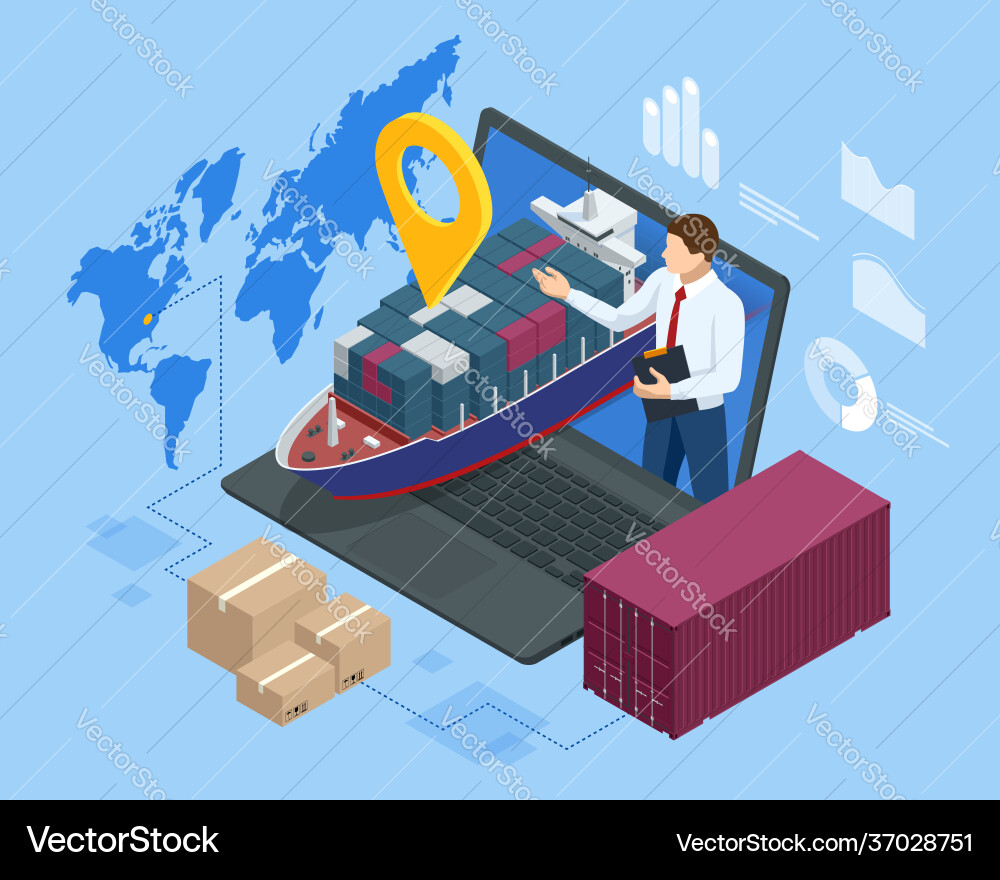 Isometrische Logistik und Lieferung Seefracht Isometrische Logistik und Lieferung Seefracht vektorbild