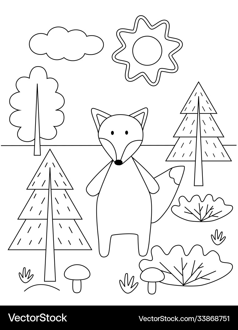 Süße Kinder Malbuch mit einem Fuchs im Wald Süße Kinder Malbuch mit einem Fuchs im Wald vektorbild