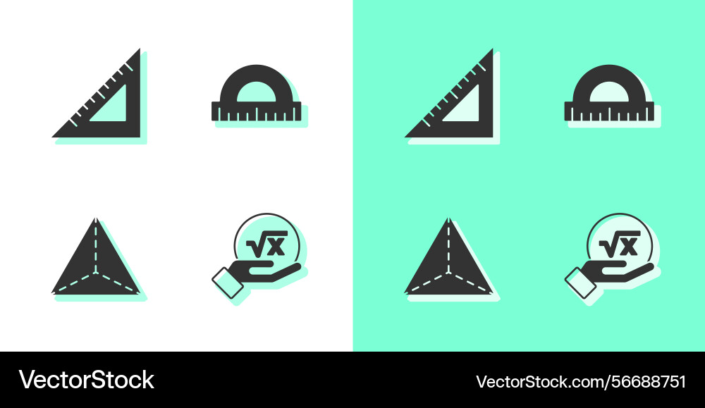 Set square root of x glyph triangular ruler Set square root of x glyph triangular ruler vector image