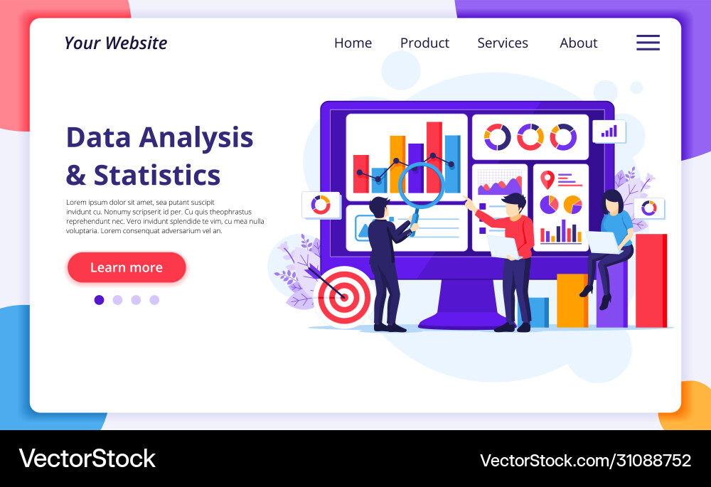 Data analysis concept people work in front vector image