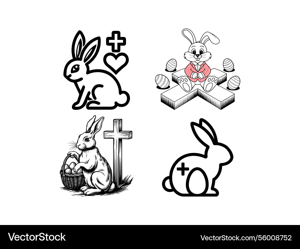 Easter bunny cross line art christian rabbit Vector Image