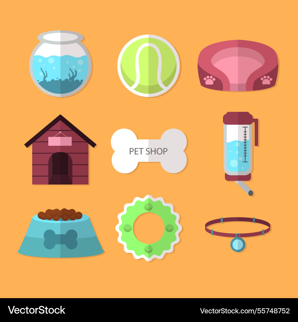 Pet store objects in flat design Vector Image