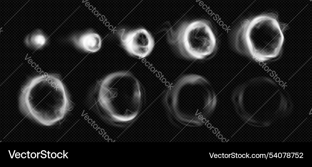 Sequence of white smoke rings Sequence of white smoke rings vector image