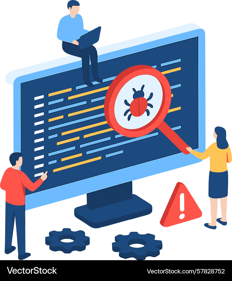 Software developers collaborate in a digital Software developers collaborate in a digital vector image