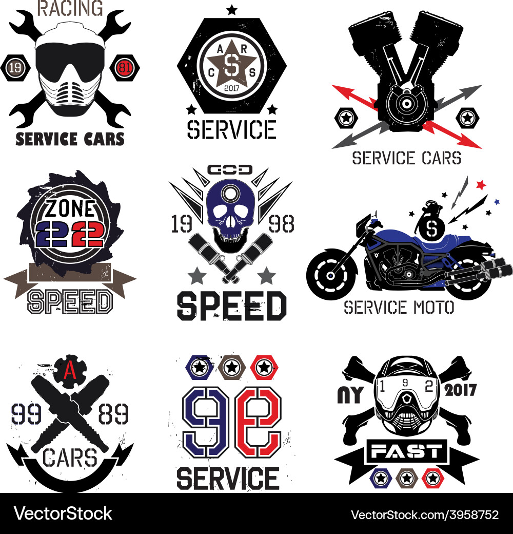 Vintage Car & Motorcycle Service Logos Vector Image