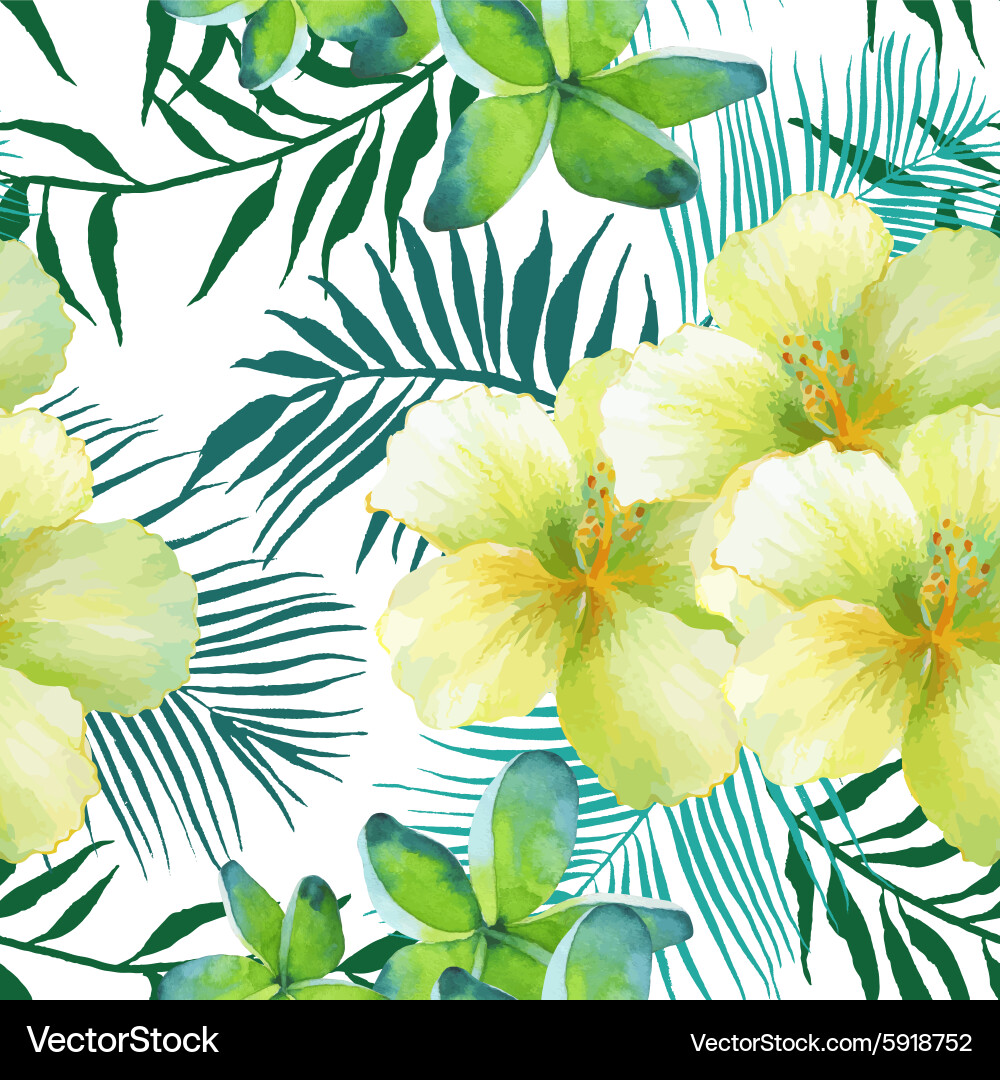 Watercolor Tropical Floral Pattern Vector Image