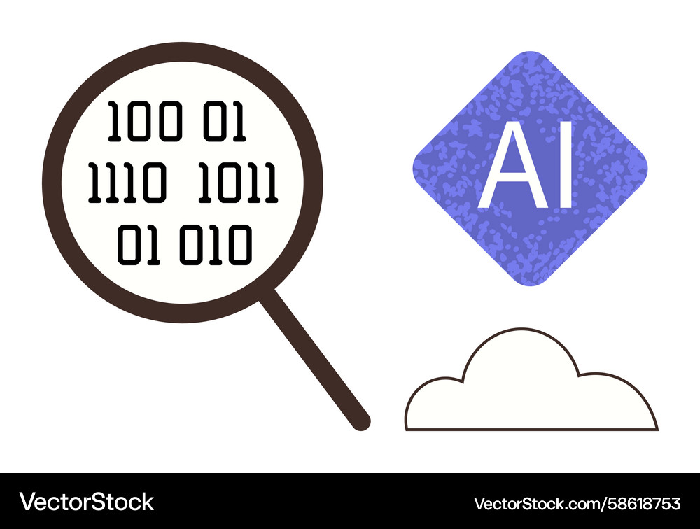 Magnifying binary code and ai concept with cloud Magnifying binary code and ai concept with cloud Vector Image
