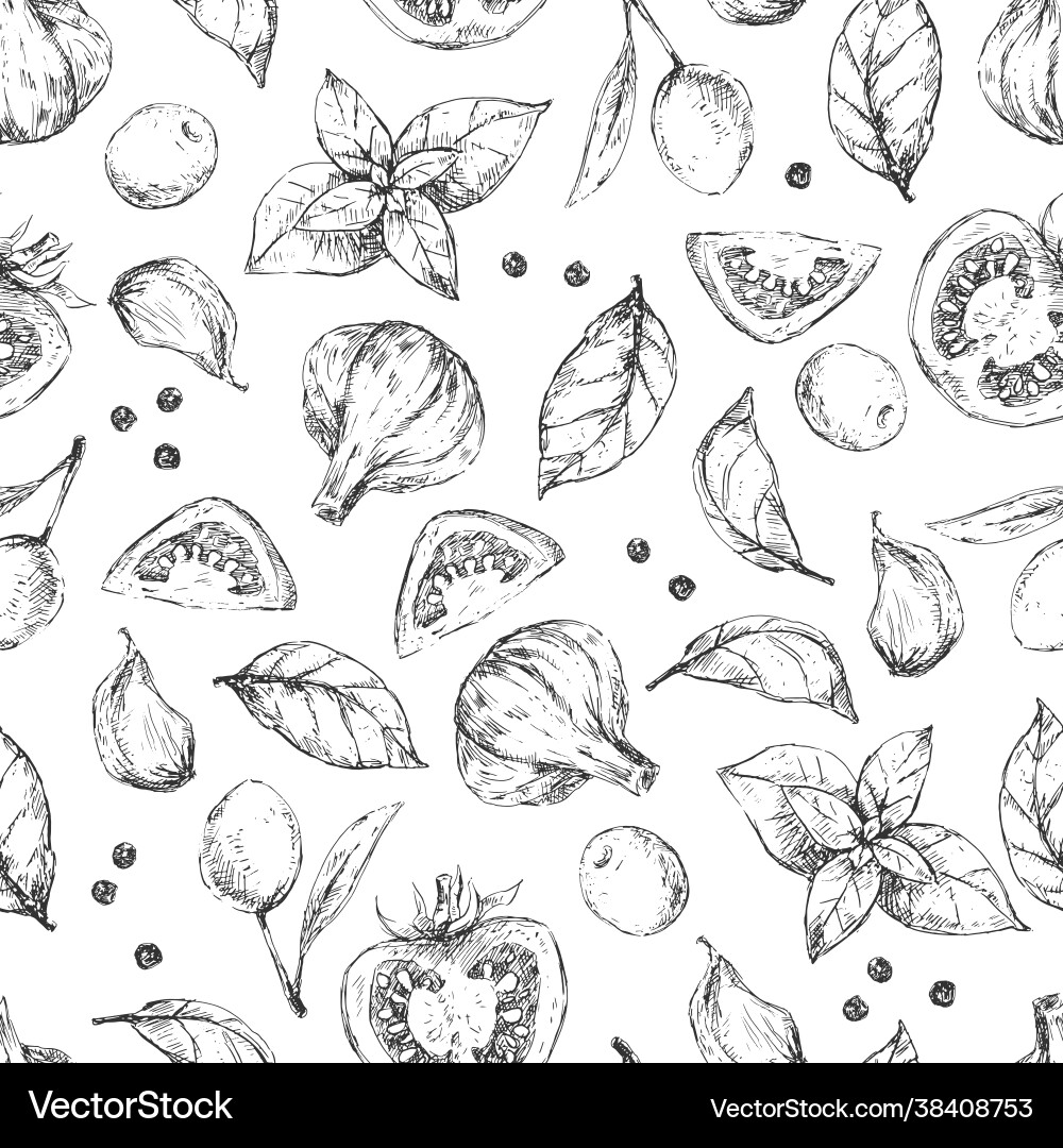 Spices and herbs seamless pattern design vector image