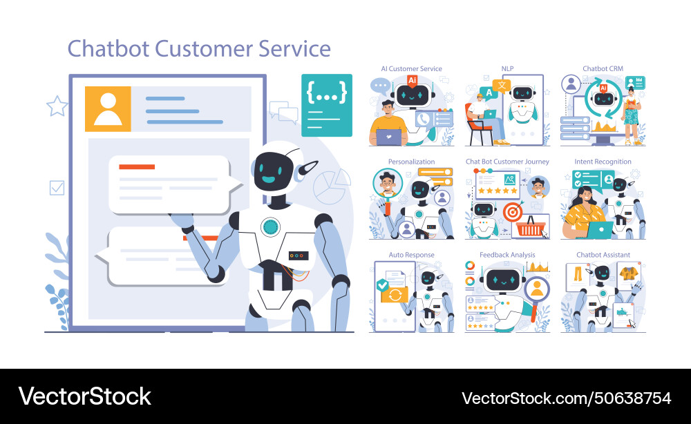 Chat bot set ai-powered customer service online Chat bot set ai-powered customer service online vector image