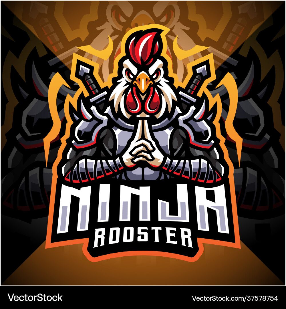 Ninja rooster esport mascot logo design Ninja rooster esport mascot logo design vektorbild