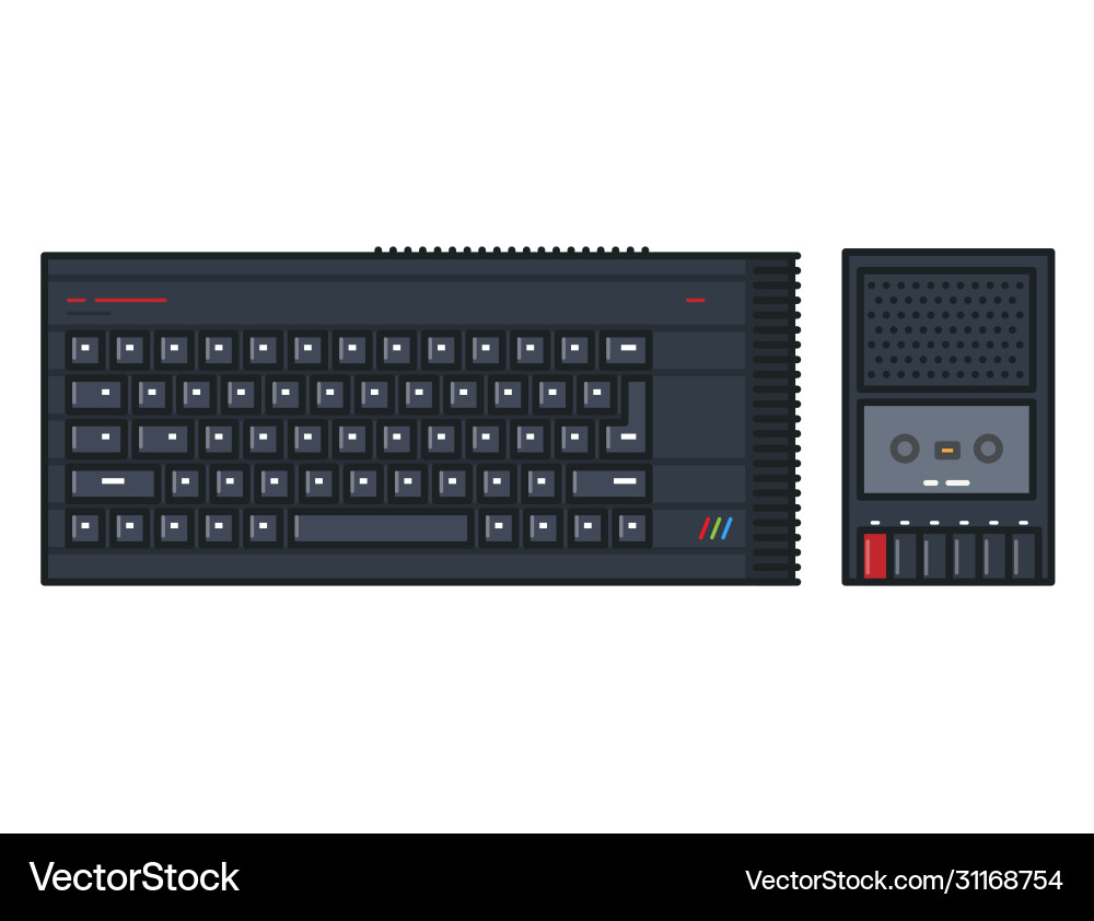 Old keyboard cassette home computer Old keyboard cassette home computer vector image