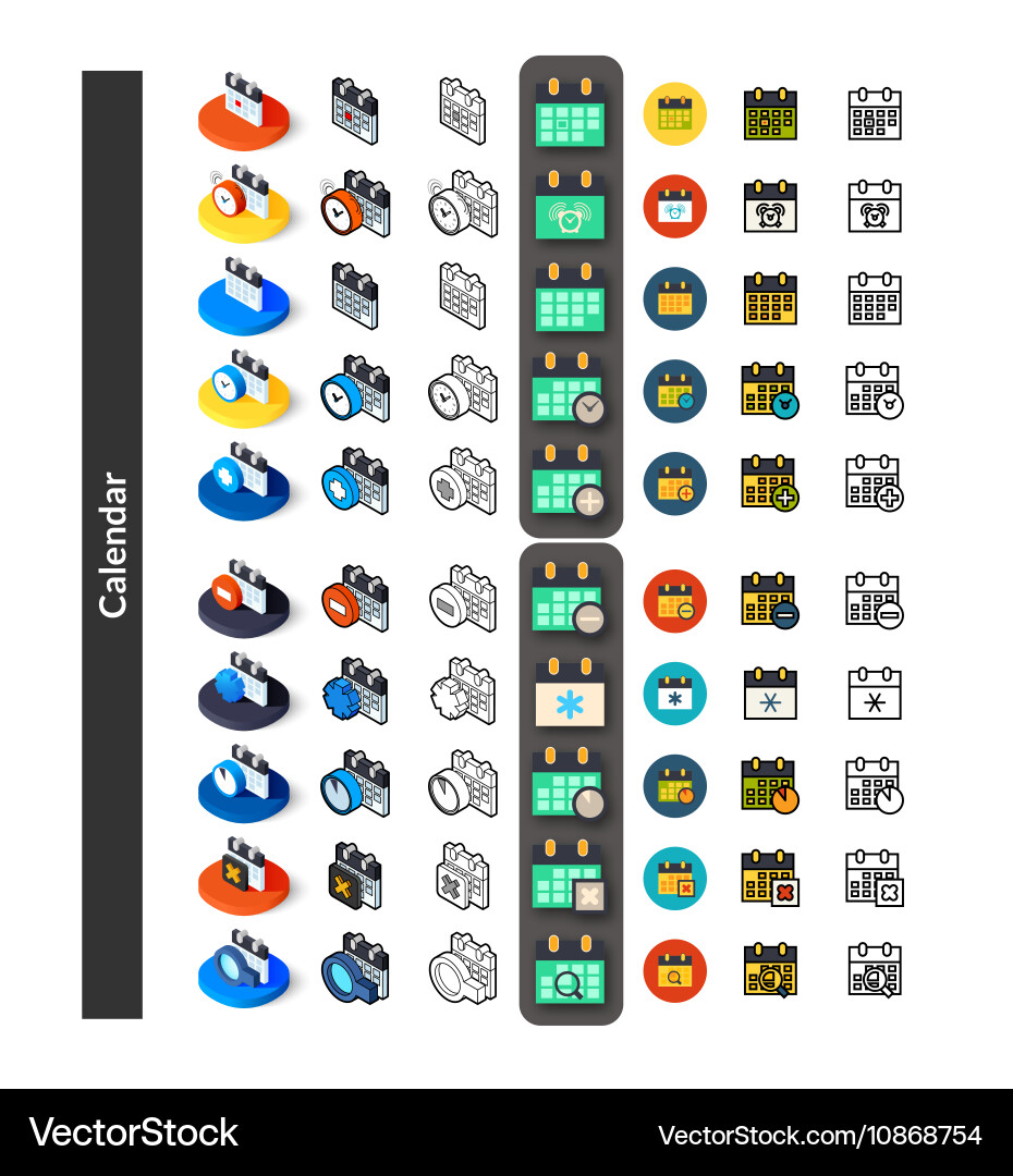 Set of icons in different style - isometric flat Vector Image