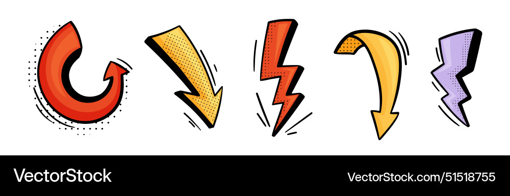 Arrow and lightning flash with pointed end doodle Arrow and lightning flash with pointed end doodle vector image