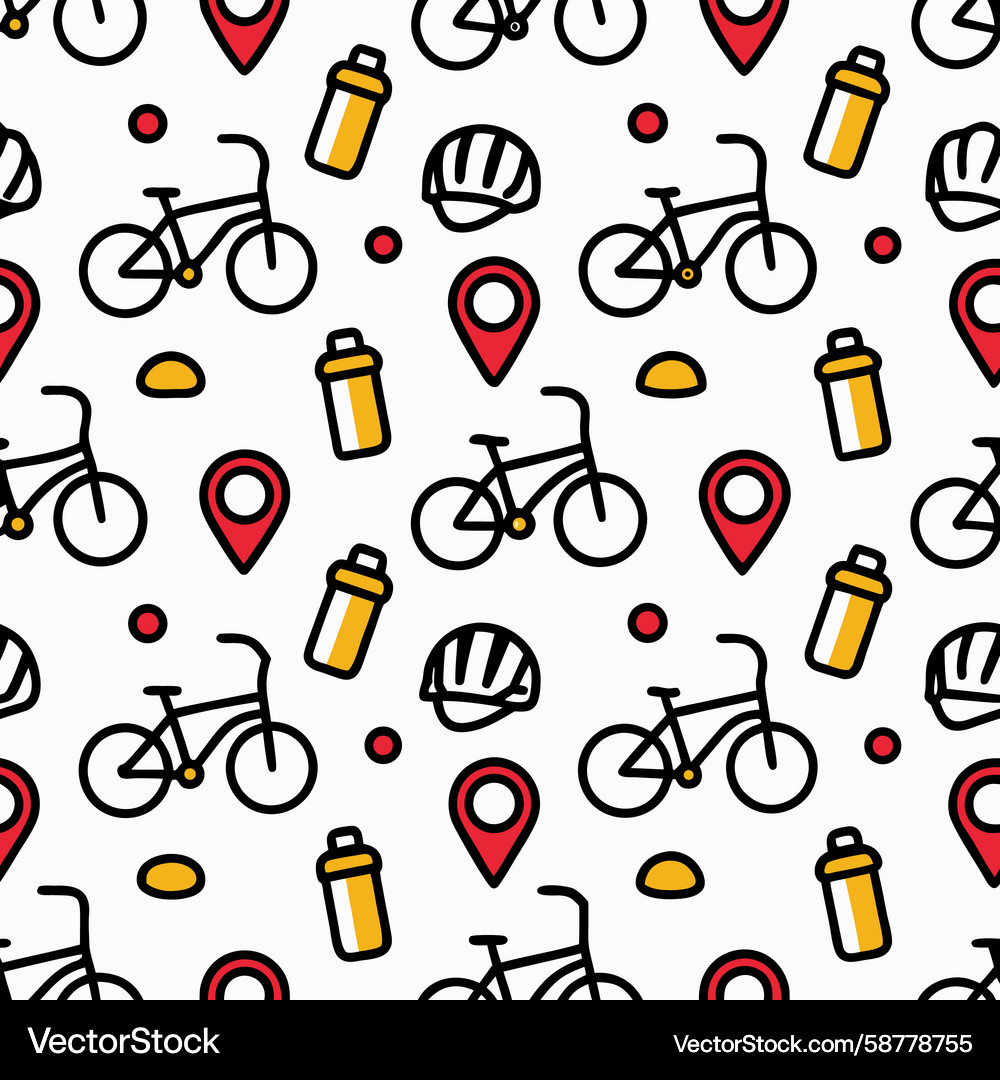 Bike Route Pattern - Bottles & Helmets Vector Image
