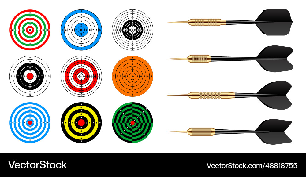 Paper targets with dart arrows shooting range Paper targets with dart arrows shooting range vector image