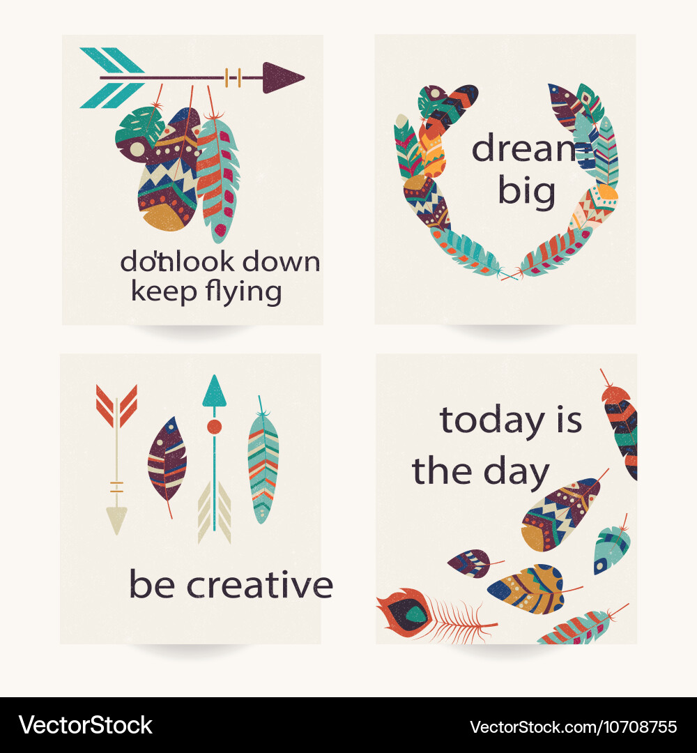 Postcard design with bohemian feathers vector image