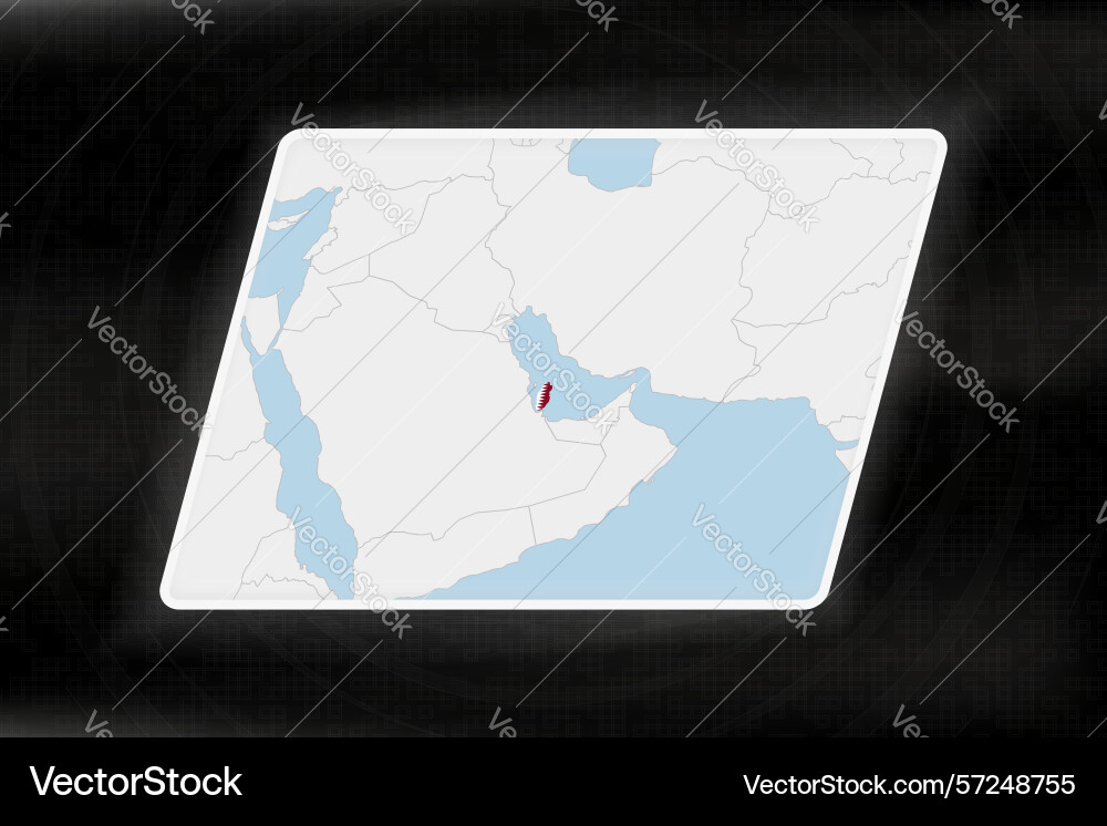 Qatar highlighted in flag colors on geographic map Vector Image