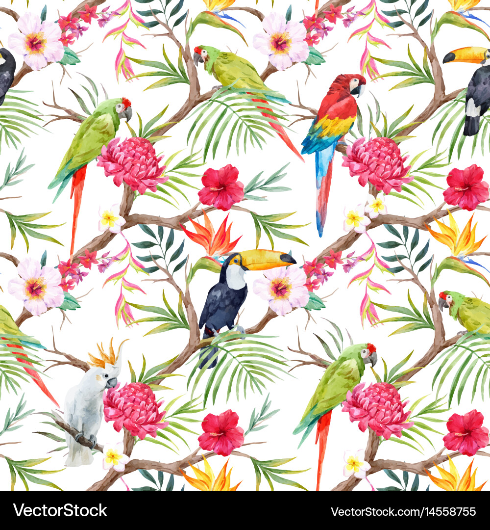 Tropical Watercolor Floral Pattern vector image