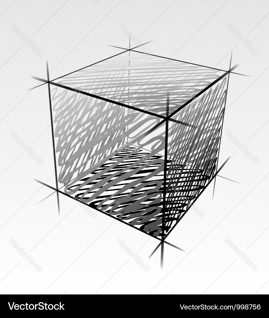 Isolated 3D Cube Sketch Vector Image