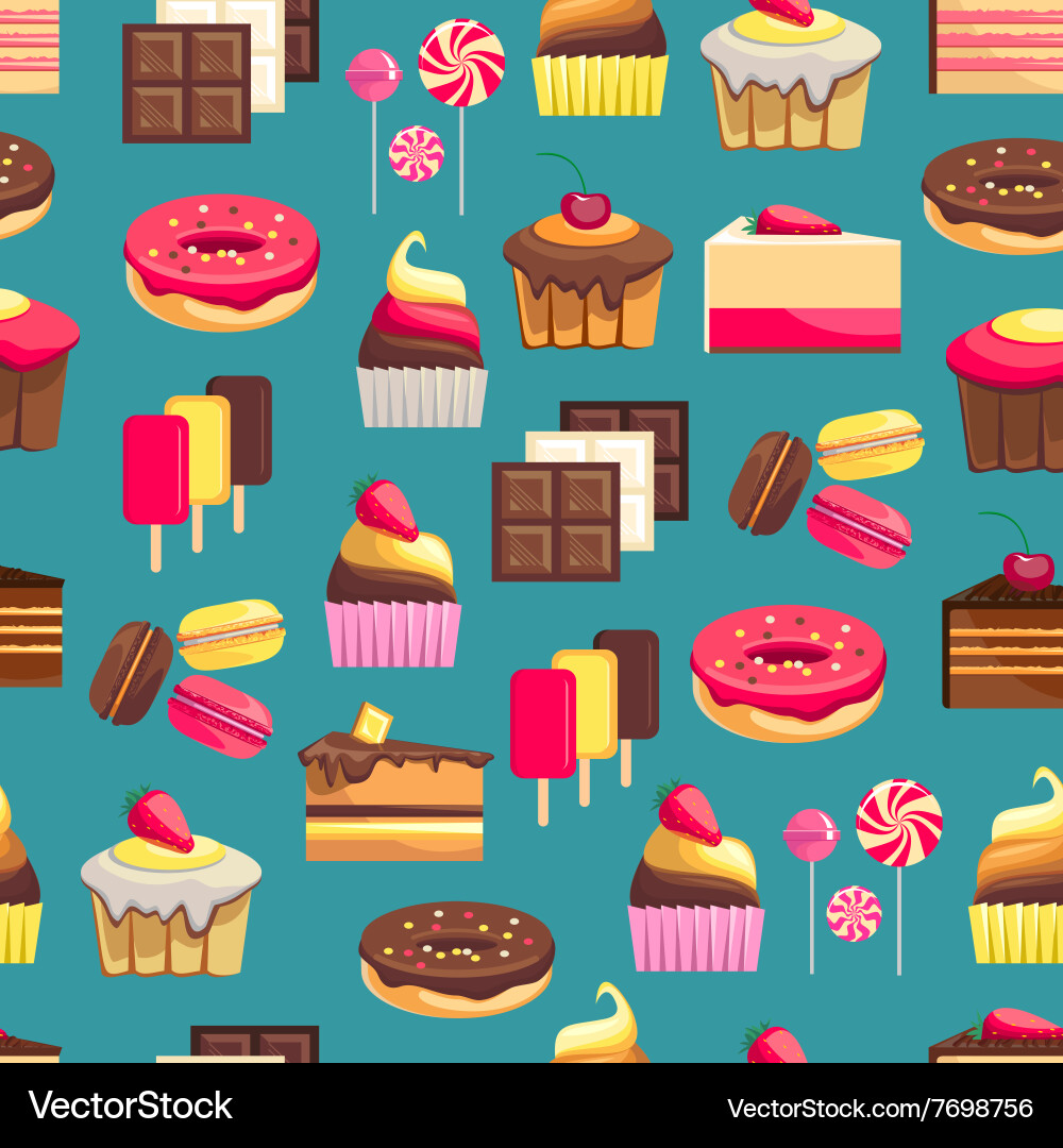 Seamless pattern with sweet dessert objects vector image