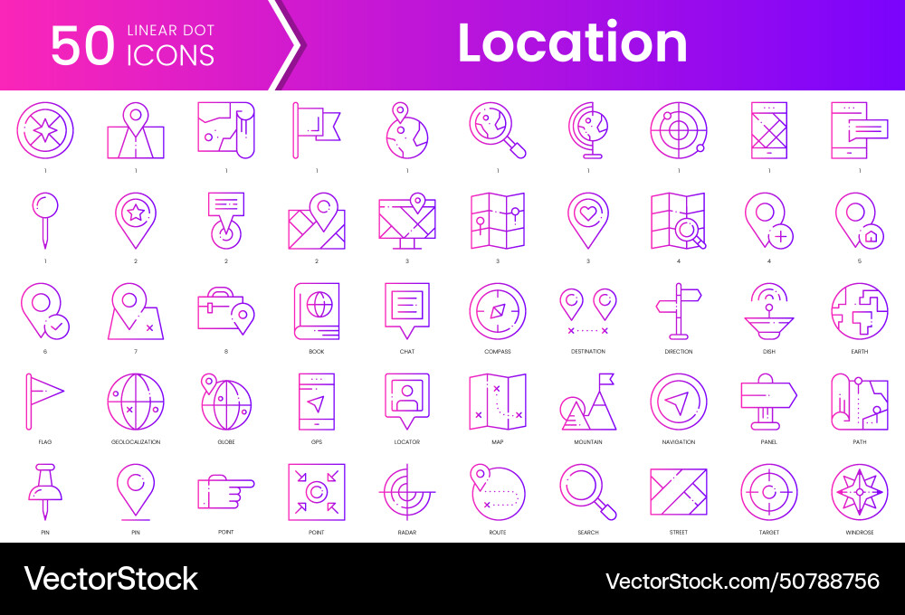 Set of location icons gradient style icon bundle Set of location icons gradient style icon bundle vector image