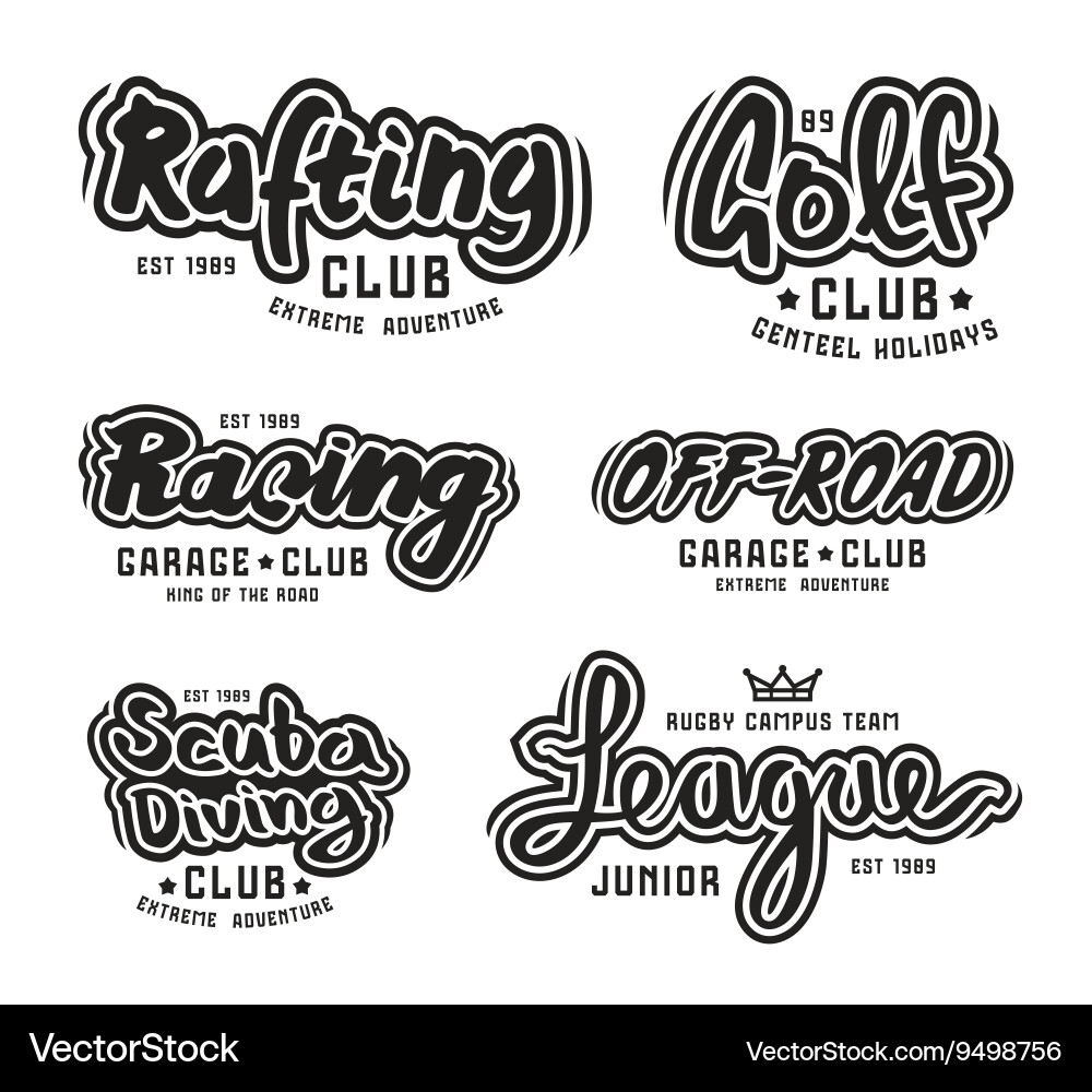Set of vintage lettering logo rafting diving golf Vector Image