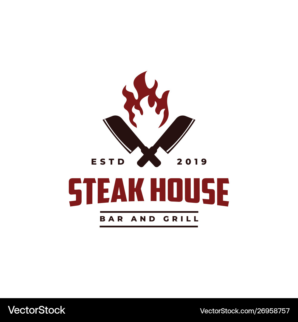 Butcher knife and fire vintage retro cafe bar Butcher knife and fire vintage retro cafe bar vector image