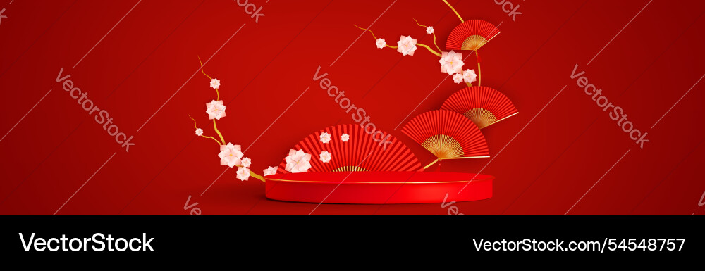 Chinese scene with podium fans and flowers Chinese scene with podium fans and flowers vector image