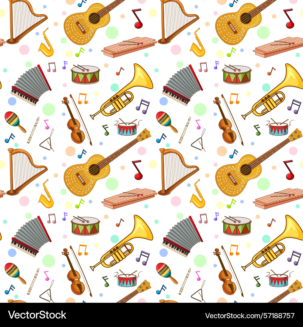 Different music instruments seamless pattern Different music instruments seamless pattern Vector Image