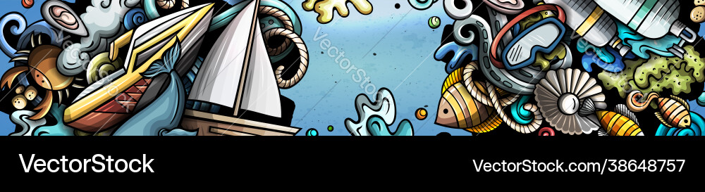 Diving hand drawn doodle banner cartoon detailed Diving hand drawn doodle banner cartoon detailed vector image