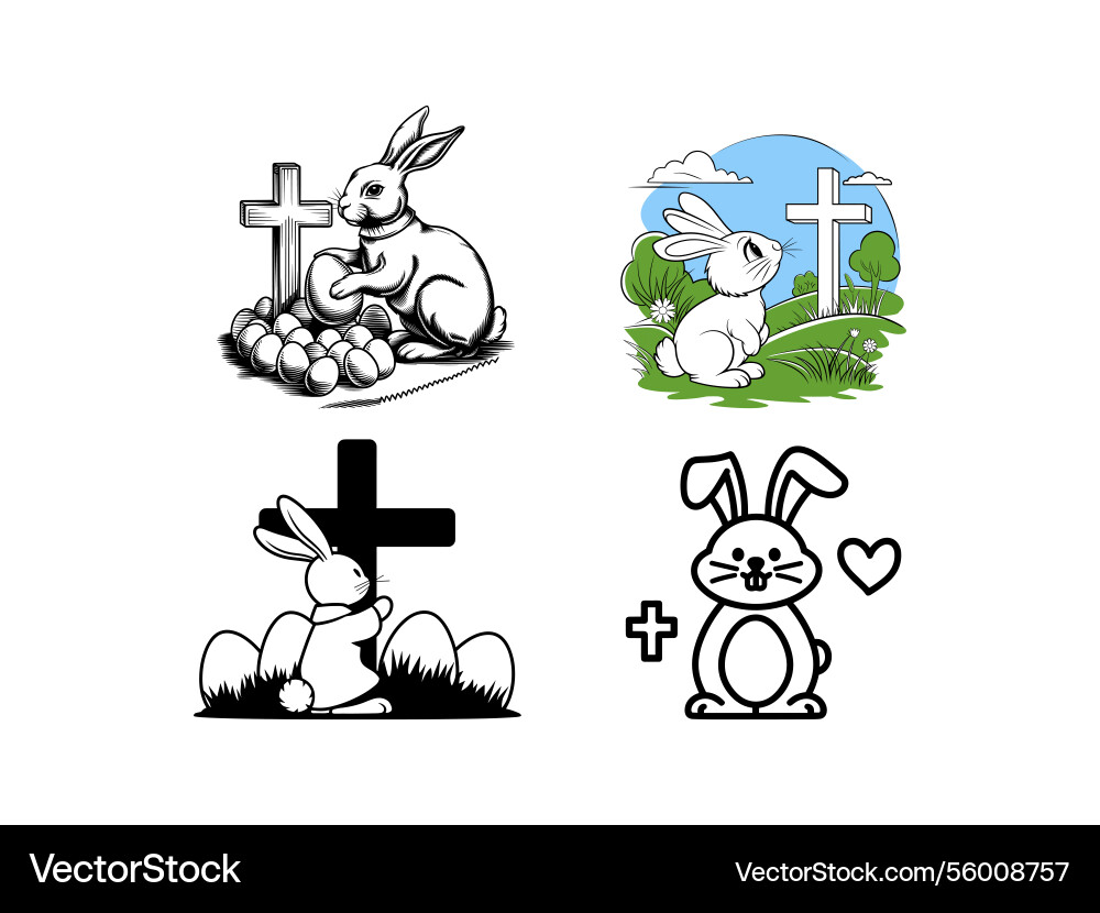 Easter bunny cross line art christian rabbit Vector Image
