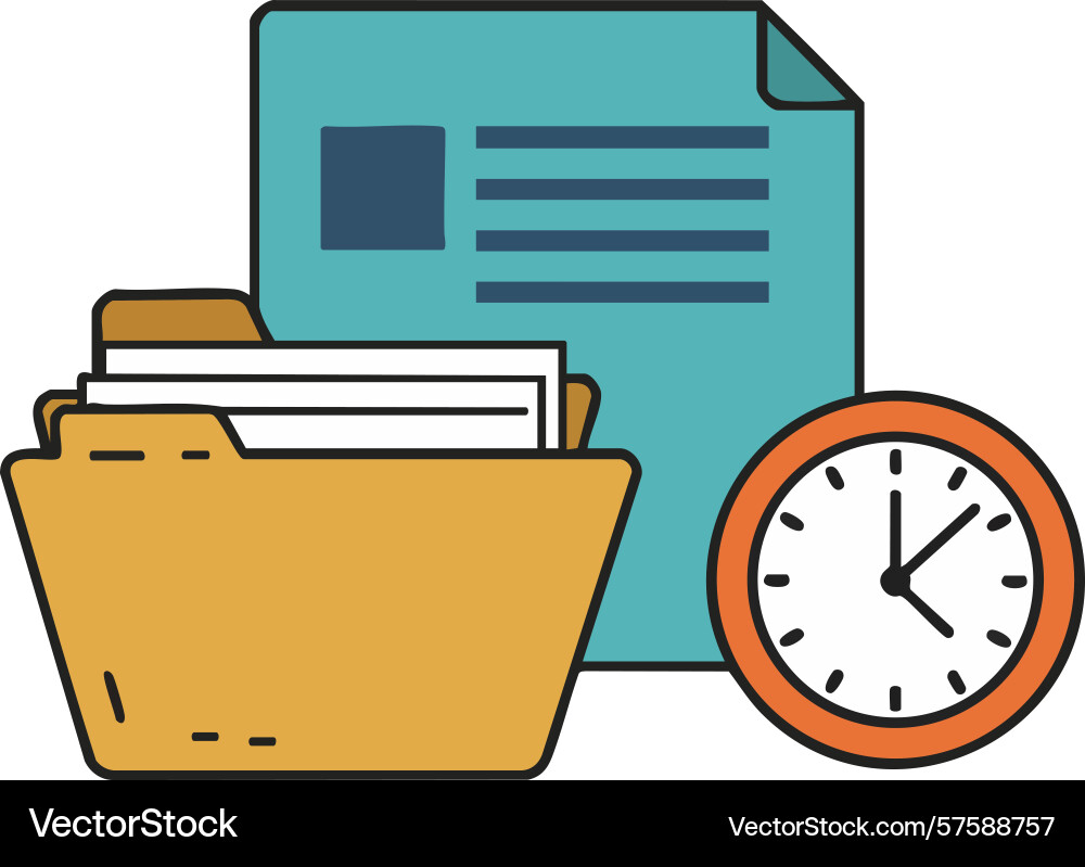 Folder with documents and clock icon representing Folder with documents and clock icon representing Vector Image