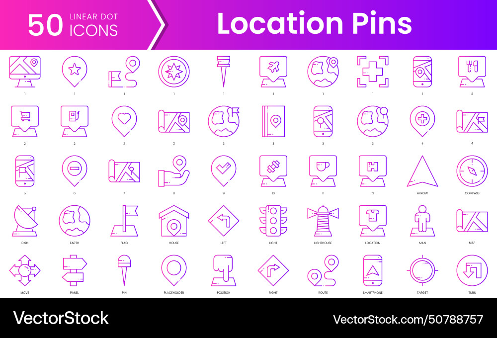Set of location pins icons gradient style icon Set of location pins icons gradient style icon vector image