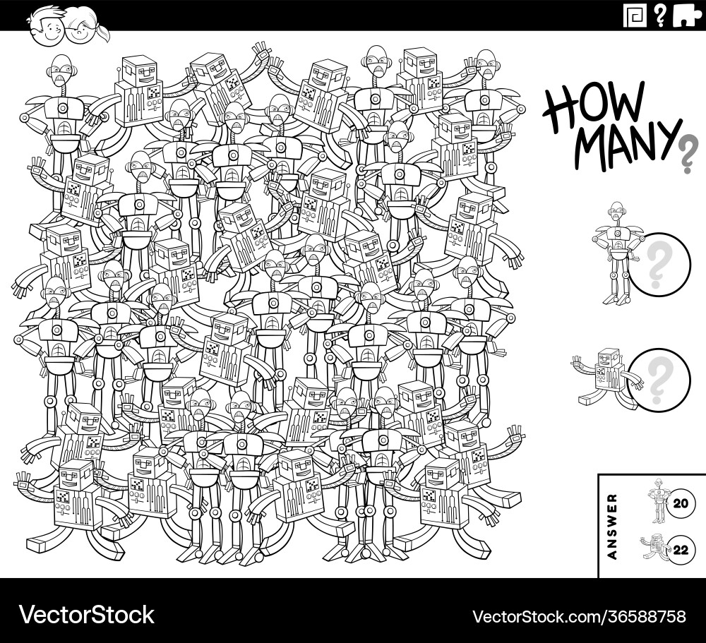 Counting cartoon robots educational game color Counting cartoon robots educational game color vector image