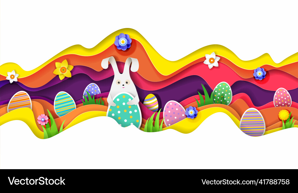 Cute Bunny with Easter Eggs Royalty Free Vector Image