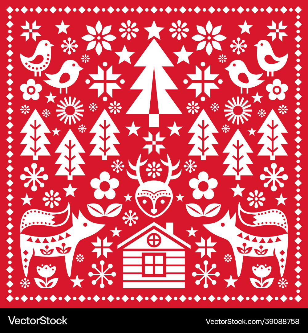 Scandinavian christmas folk art pattern