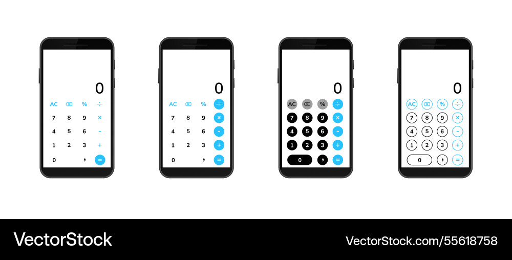 Smartphone calculator apps displaying different Vector Image