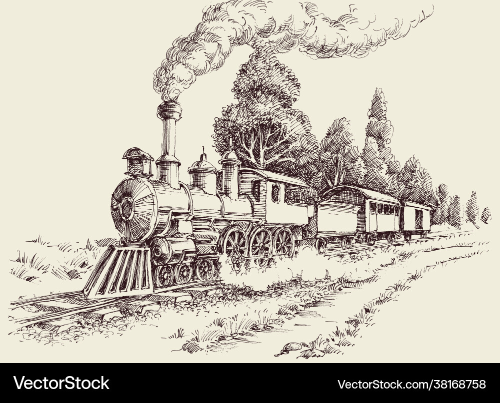 Vintage Steam Zug Landschaft Vektorbild