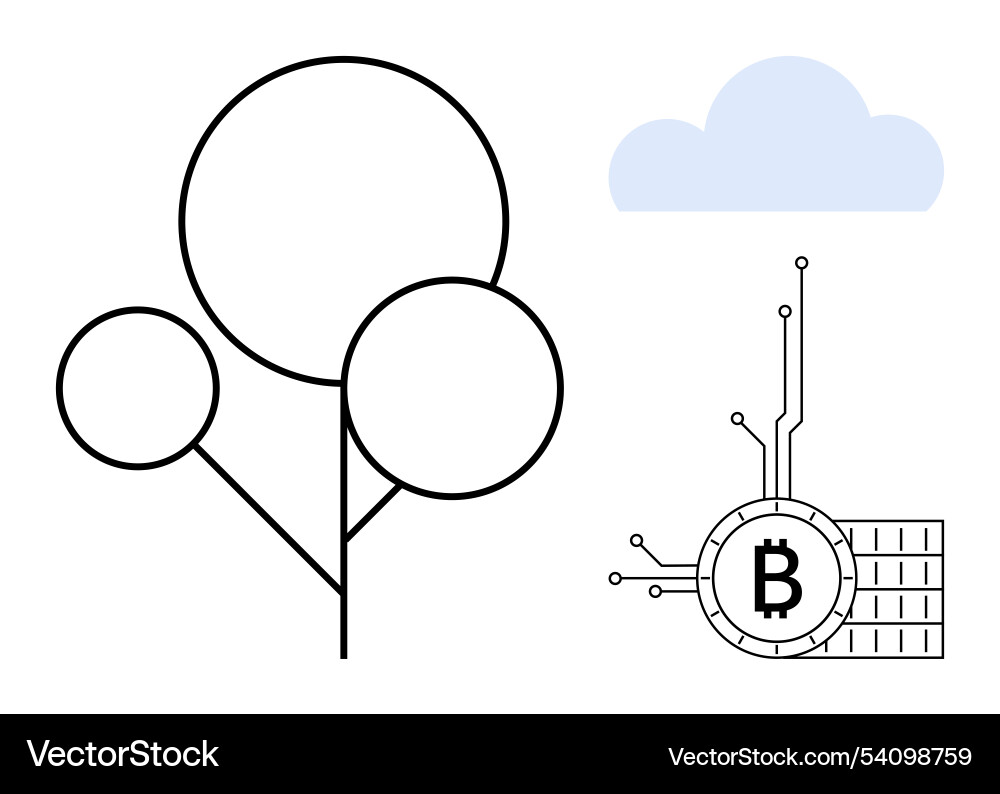 Abstract tree with bitcoin symbol and cloud Vector Image