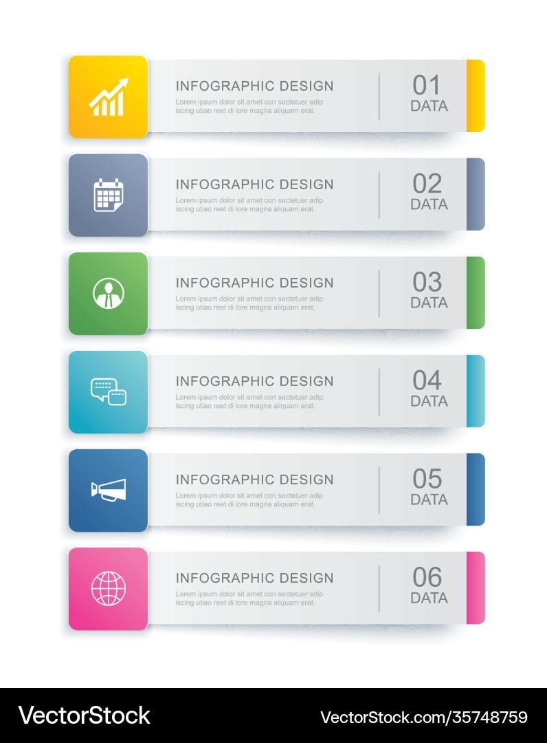 Data Tab Index Template - 6 Icons Vector Image