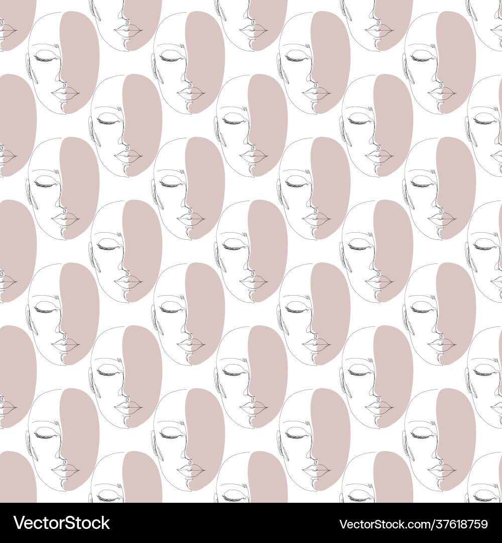 One line drawing abstract face seamless pattern One line drawing abstract face seamless pattern vector image
