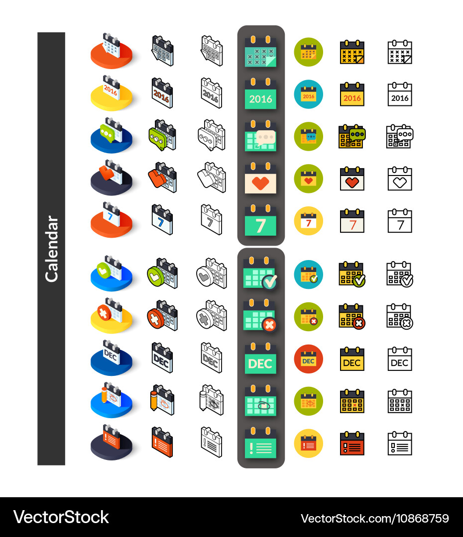 Set of icons in different style - isometric flat Vector Image
