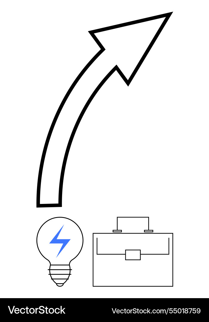 Upward arrow with a lightbulb and briefcase Vector Image