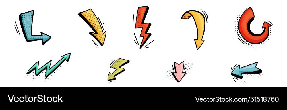 Arrow and lightning flash with pointed end doodle Arrow and lightning flash with pointed end doodle Vector Image