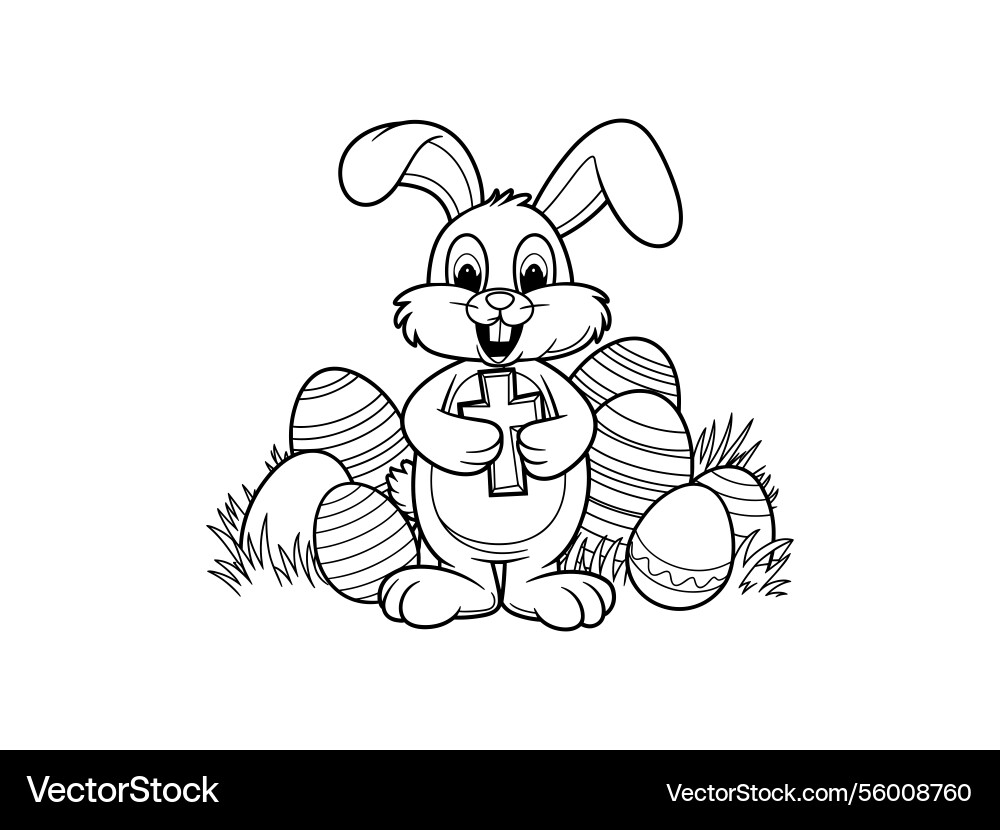Easter bunny cross line art christian rabbit Vector Image