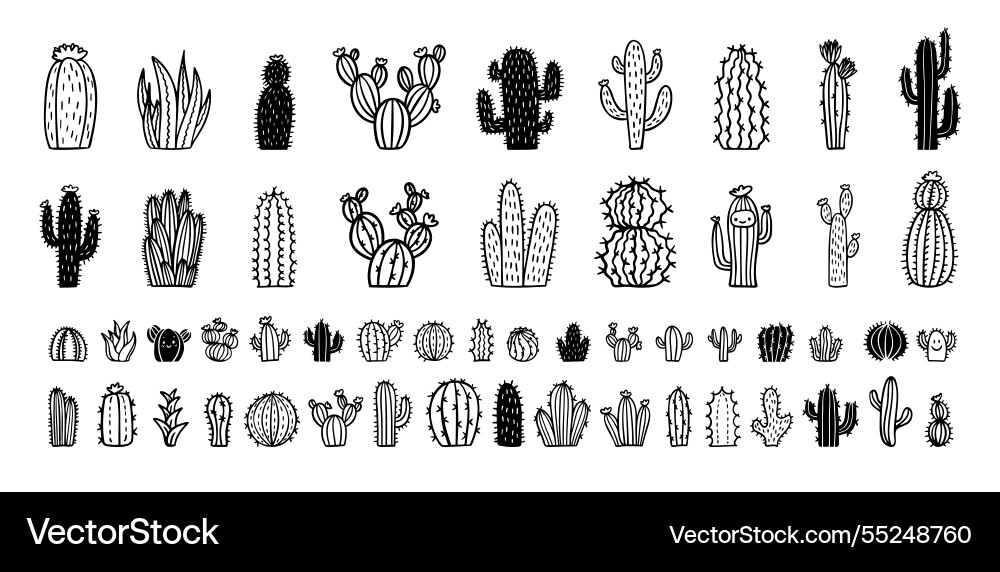 Hand drawn cactus icons cacti doodle set cute Hand drawn cactus icons cacti doodle set cute vector image